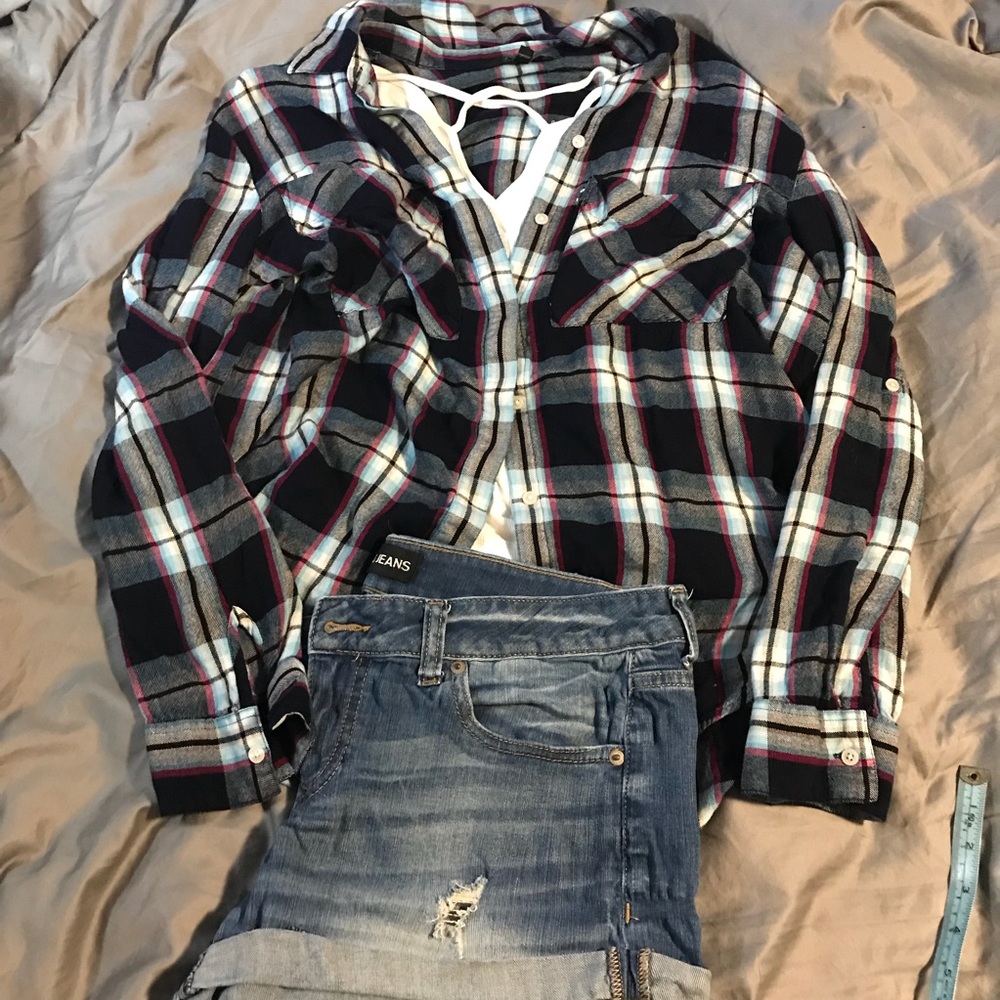 Express - Plaid Oversized Boyfriend Pocket Shirt
